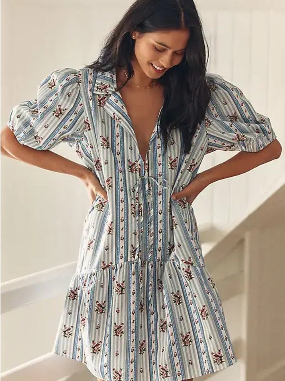 Anthropologie LyreBird Puff Sleeve Mini Dress